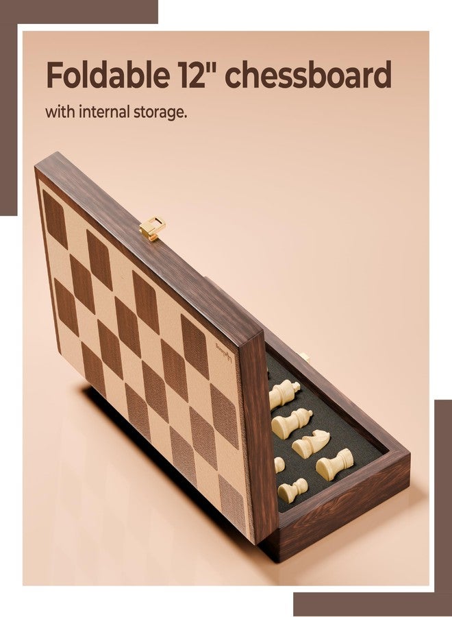 Lifelong Premium Wooden Chess Board Set with Handcrafted Chessmen Compact & Foldable - Classic Travel Chess for Kids & Adults (12 * 12inch) - Image 3